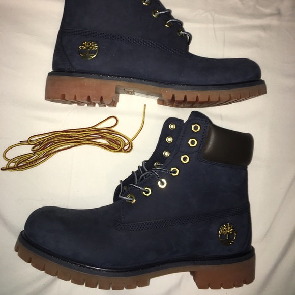 Timberland | Shoes | Navy Blue Suede Timberlands With Gold Accents ...